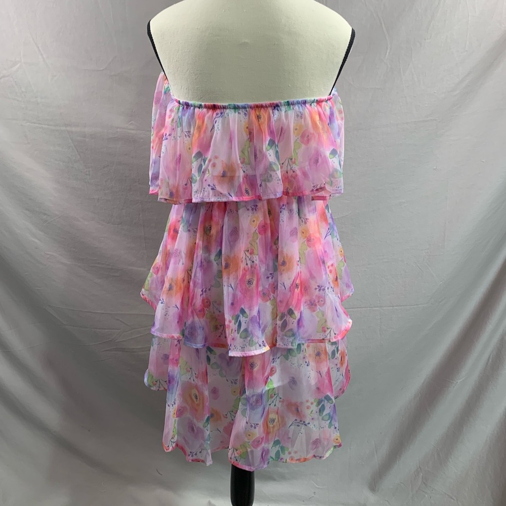 LAST ONE π₯ Boho Floral Print Layer Hem Cami Dress Pink - Picture 10 of 10